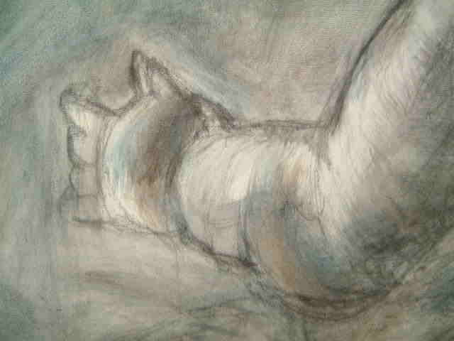 Puppe von hinten, Detail,2000, Acryl und Graphit auf Lw.